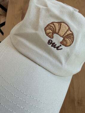 Oui Croissant Embroidered Cotton Baseball Cap in Clay